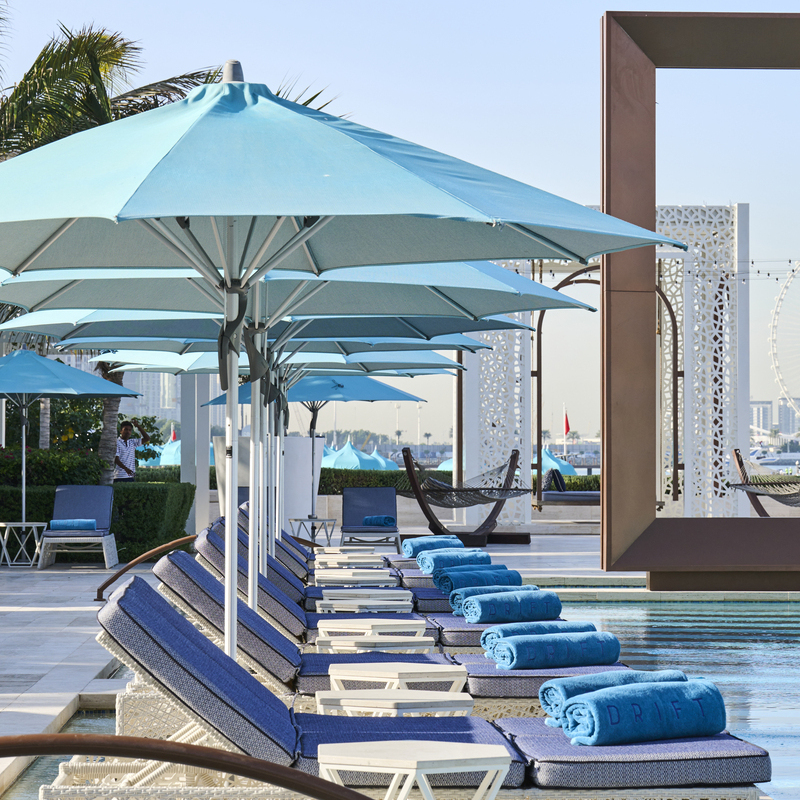 Book our Island Beds at Drift Beach Dubai Private Beach Club